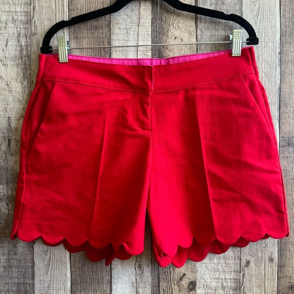 Isaac Mizrahi Scalloped Hem Mid Rise Red Cotton Blend Chino Shorts 10 - Picture 4 of 11